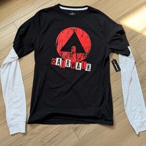 Airwalk Black Long-Sleeve Layered-Look Tee with Red Graphic